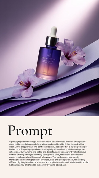 facial serum, face serum, skin serum, dropper bottle, skincare bottle, brand awareness, minimalist, editorial, calm, luxurious, purple, pastel