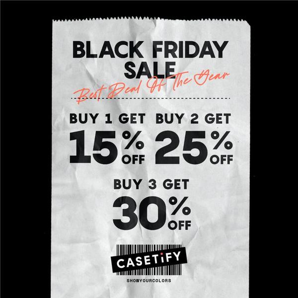 A minimalist, high-contrast ad featuring a receipt-style design that highlights a tiered discount structure for phone cases.