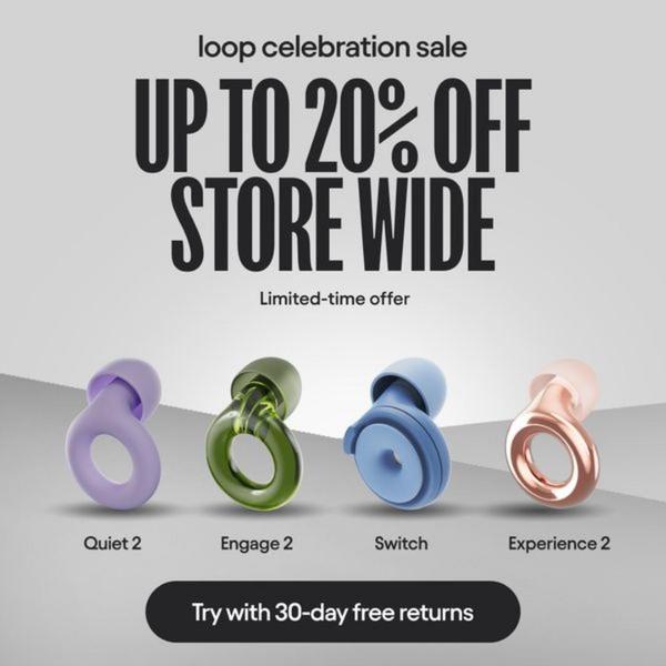 A clean, grid-based promotional graphic showcasing four earplug variants with a clear discount callout.