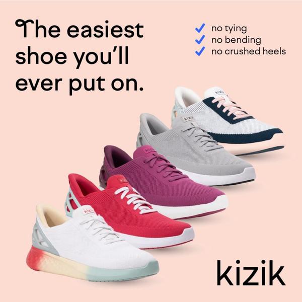 A clean, minimalist 1:1 ad creative showcasing four colors of slip-on sneakers against a soft peach background, highlighting three key product benefits.