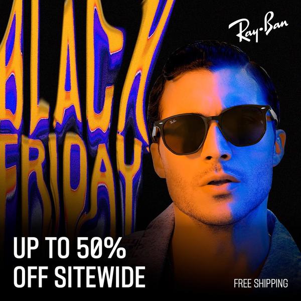 A high-energy, square-format promotional graphic featuring a male model wearing sunglasses against a dark background with vibrant text effects.