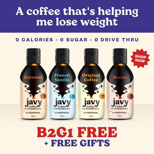 A 1:1 ratio static ad displaying four bottles of coffee concentrate with a clear, benefit-led headline and a strong B2G1 offer.