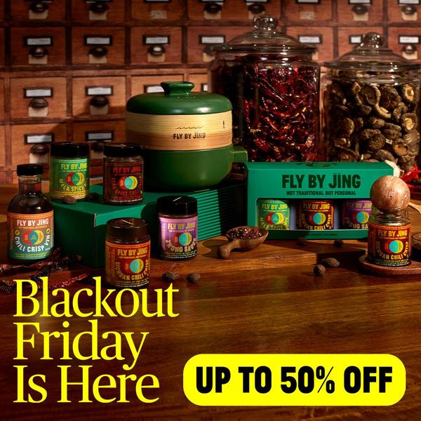 A 1:1 format advertisement featuring a diverse collection of chili crisp products set against a rustic apothecary background to signal quality and tradition.