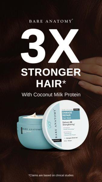 A vertical ad creative featuring a hair mask jar with a bold, clinical performance claim aimed at driving user trust and purchase intent.