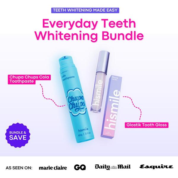 This static square ad displays a teeth whitening bundle with clear product labeling and social proof logos to drive trust.