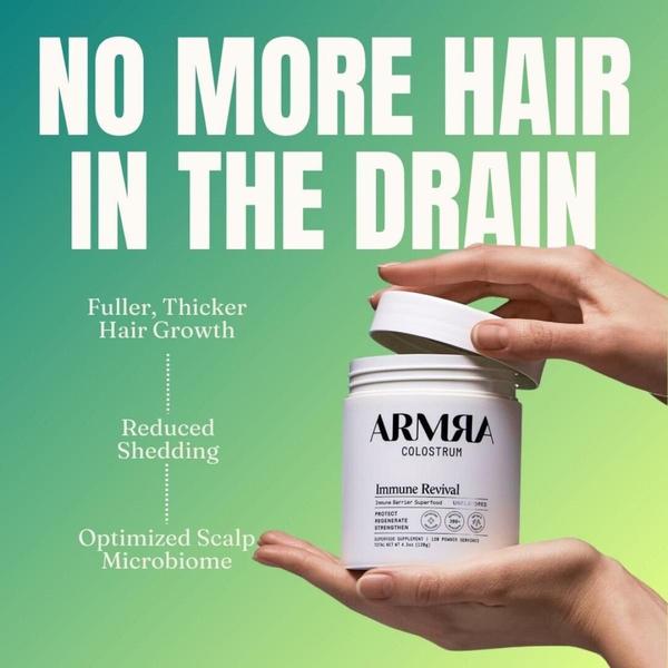 A 1:1 format ad creative for a Colostrum supplement that uses a high-contrast headline to call out a specific pain point followed by clear benefit bullet points.