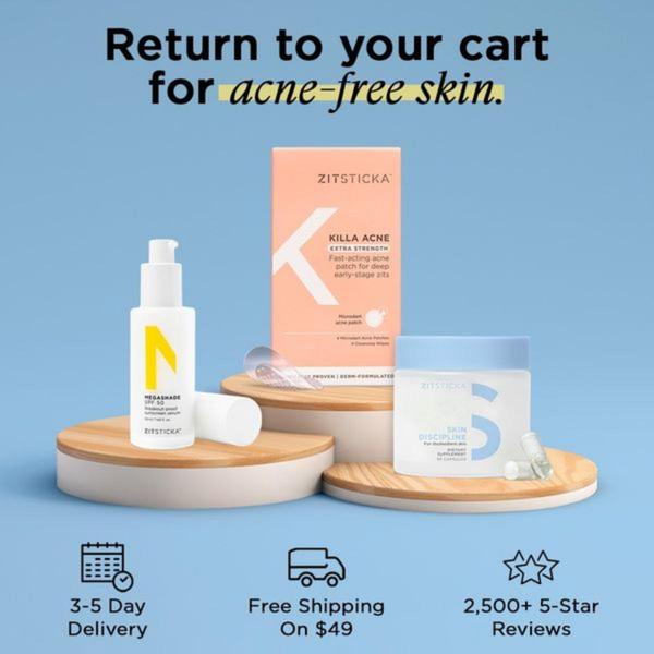acne treatment, skincare products, acne patches, face serum, skin care set, blemish treatment, acne skincare, free shipping, social proof, minimalist, calm, trustworthy, blue, neutral