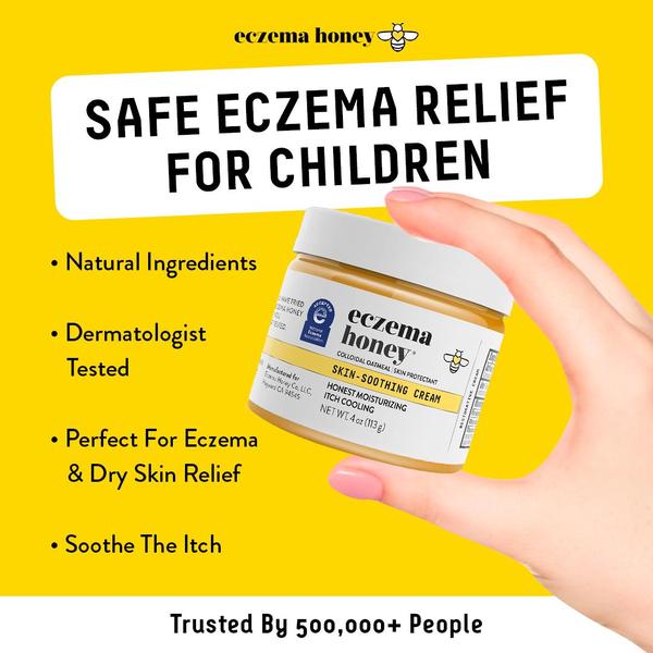 eczema cream, skin relief cream, moisturizing cream, dermatitis cream, dry skin cream, soothing cream, baby skin cream, product launch, social proof, minimalist, trustworthy, warm, yellow