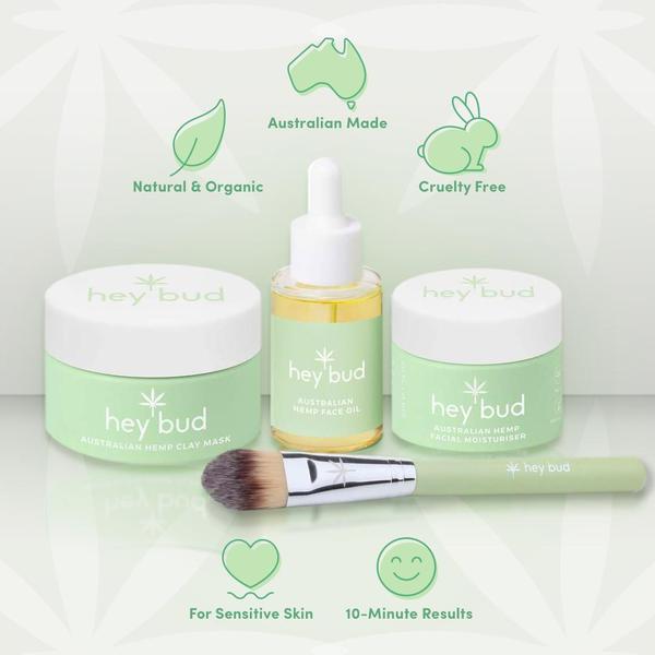skincare set, face care kit, hemp skincare, facial products, skincare collection, beauty set, face mask set, brand awareness, product launch, minimalist, fresh, calm, green, neutral