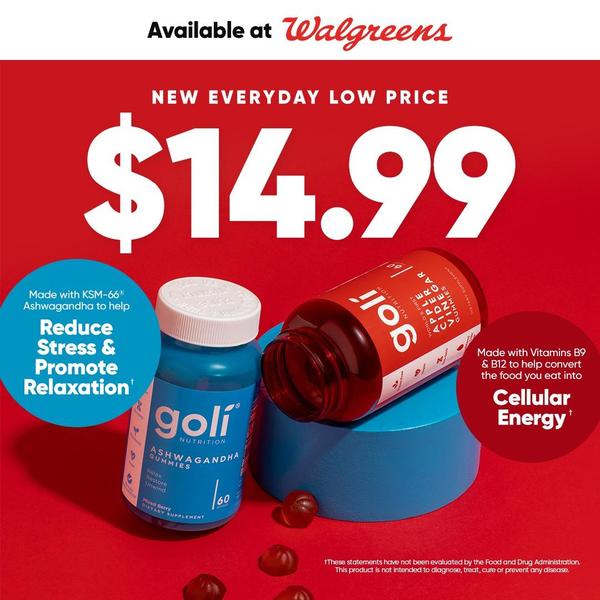 A clean, high-contrast product advertisement for gummy supplements featuring a clear price point and two distinct health benefits side-by-side.
