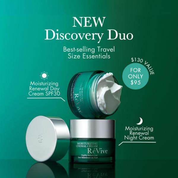 A high-contrast 1_1 ad showcasing a pair of luxury skincare creams with a clear value proposition and product pricing.