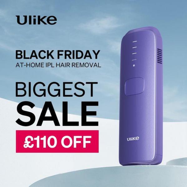 A clean, direct promotional ad for an at-home IPL hair removal device featuring a high-contrast sale incentive.