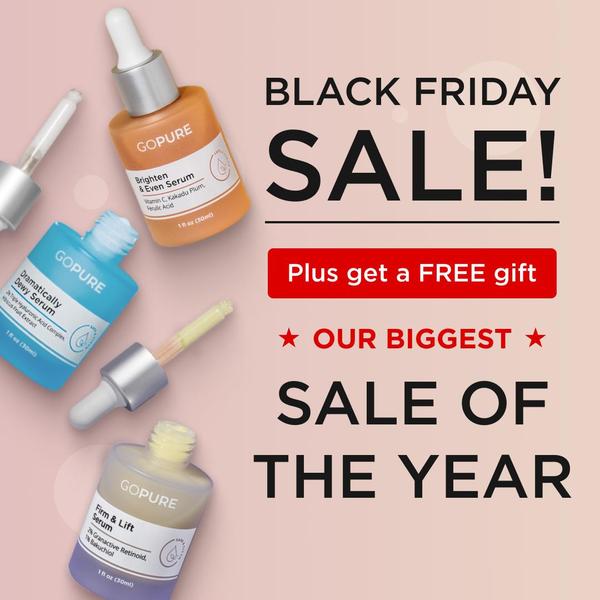 facial serum, skincare serum, face serum, anti aging serum, vitamin c serum, retinol serum, brightening serum, sale promotion, flat lay, energetic, pink, red, black friday