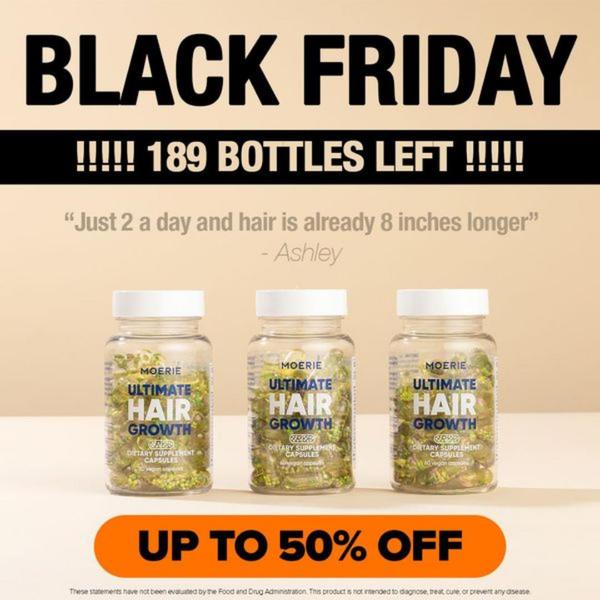A minimalist, high-contrast 1:1 square ad featuring three product bottles, urgency-driven copy, and a customer testimonial for social proof.