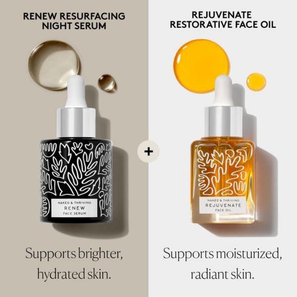 face serum, facial serum, night serum, face oil, skincare serum, anti-aging serum, resurfacing serum, bundle offer, product launch, minimalist, calm, luxurious, neutral, orange