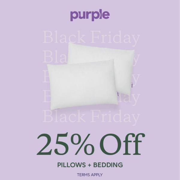 A clean, high-contrast promotional ad for pillows and bedding featuring a seasonal Black Friday discount offer.