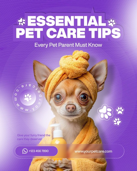 A high-conversion pet shampoo ad featuring an anthropomorphic dog in a towel, using a clean, bold text overlay to establish authority.