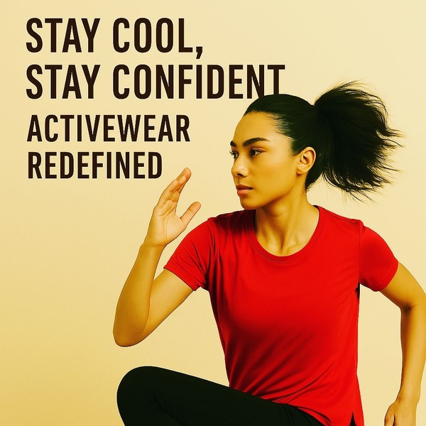 activewear set, workout clothes, athletic shirt, running gear, sports clothing, brand awareness, minimalist, energetic, bold, red, neutral
