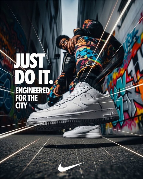 A low-angle, high-energy shot of a white running shoe positioned against a vibrant urban graffiti wall, utilizing motion-line graphics to suggest speed and durability.