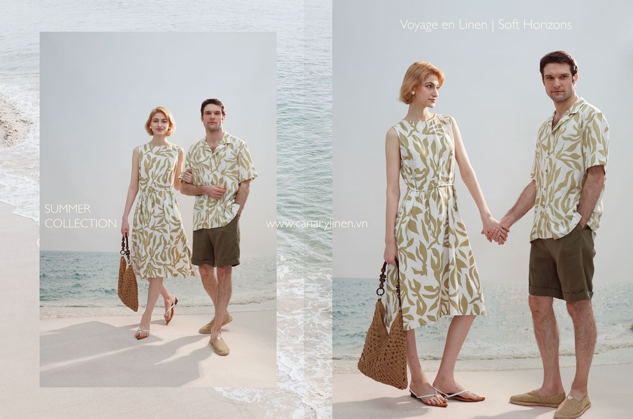 linen dress, linen shirt, matching outfits, summer clothing, casual linen wear, new arrival, lifestyle, editorial, calm, fresh, neutral, green, summer sale