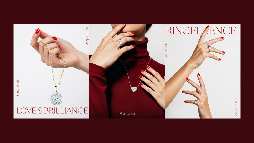 A refined, minimalist triptych showcasing various jewelry pieces through elegant hand gestures and deep, moody color palettes.