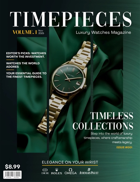 analog watch, gold watch, mens watch, luxury watch, dress watch, brand awareness, editorial, luxurious, green, gold, black