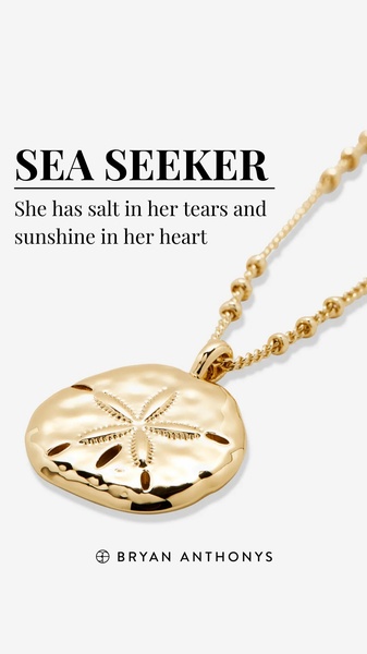 A minimalist, high-quality product shot of a gold sand dollar pendant necklace with poetic, emotional copy.