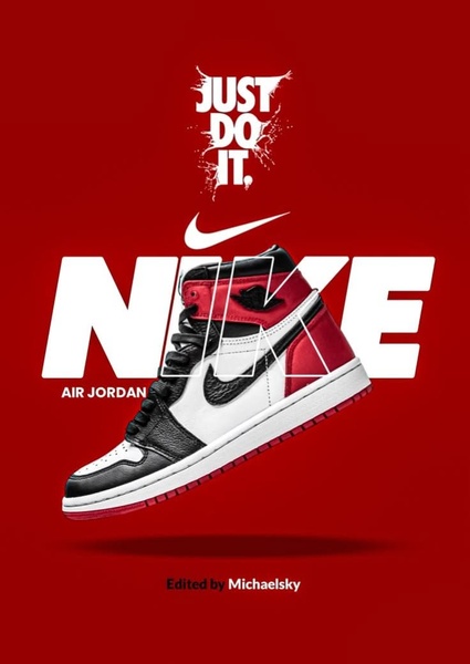 A clean, color-blocked composition that isolates a single running shoe against a bold red background, using large typography to establish brand dominance.