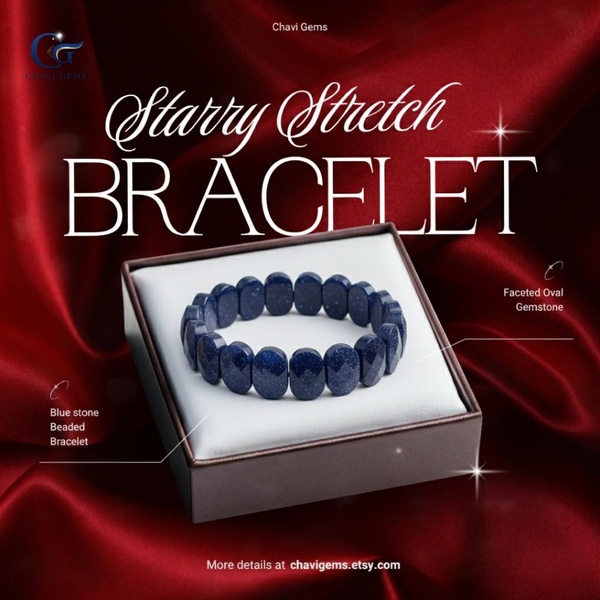 A high-end product showcase featuring a blue stone beaded bracelet resting on a plush, deep red velvet background.