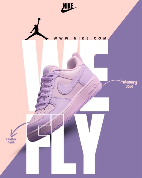 A clean, minimalist 4:5 vertical ad creative featuring a purple sneaker with clear feature annotations and bold, high-contrast typography.