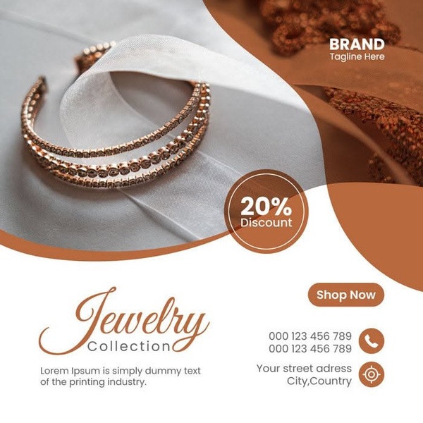 A clean, elegant, and professional jewelry advertisement featuring a close-up of a bracelet and a clear 20% discount offer.