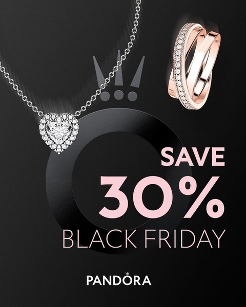 A clean, high-contrast promotional image for a jewelry set featuring a necklace and ring, highlighting a 30 percent Black Friday discount.