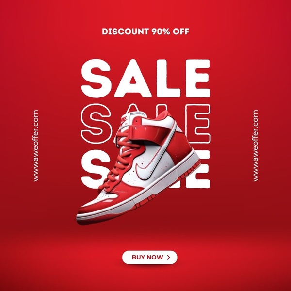 A high-contrast 1:1 square ad creative highlighting a running shoe with bold typography and a clear, urgent discount offer.