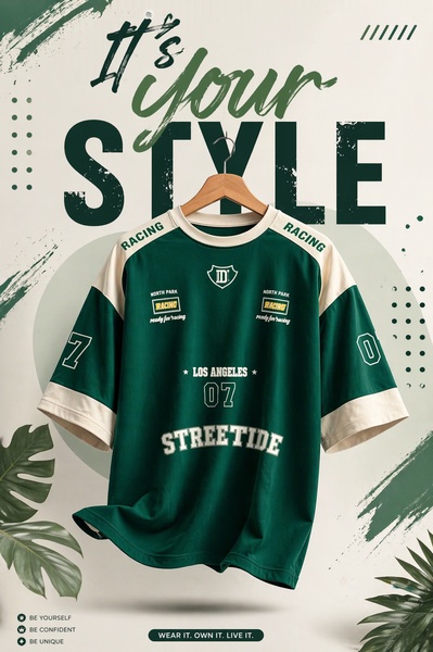 graphic tee, oversized t-shirt, short sleeve shirt, casual t-shirt, streetwear tee, brand awareness, new arrival, minimalist, editorial, energetic, bold, green, neutral