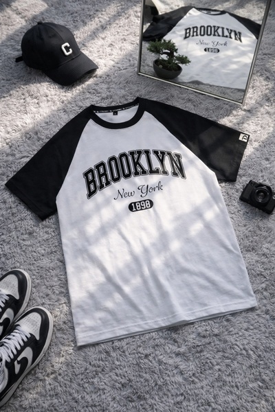 raglan t-shirt, baseball tee, graphic t-shirt, short sleeve shirt, mens t-shirt, new arrival, flat lay, fresh, neutral