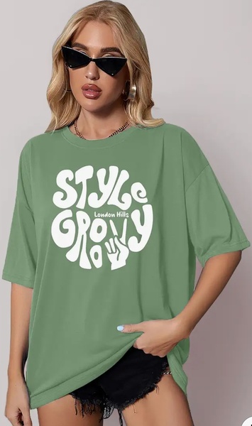 graphic t-shirt, oversized tee, cotton t-shirt, crew neck shirt, casual t-shirt, new arrival, lifestyle, playful, green, neutral