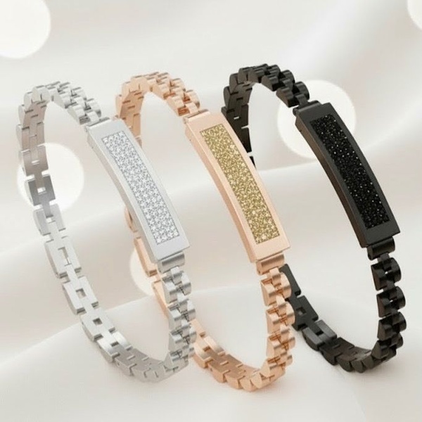A clean, high-end product hero shot featuring three distinct bracelet finishes arranged for maximum visual contrast and elegance.