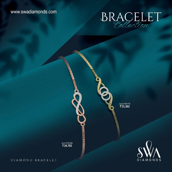 A luxury-focused product hero shot featuring two diamond bracelets against a moody, deep teal background with clear pricing and style references.