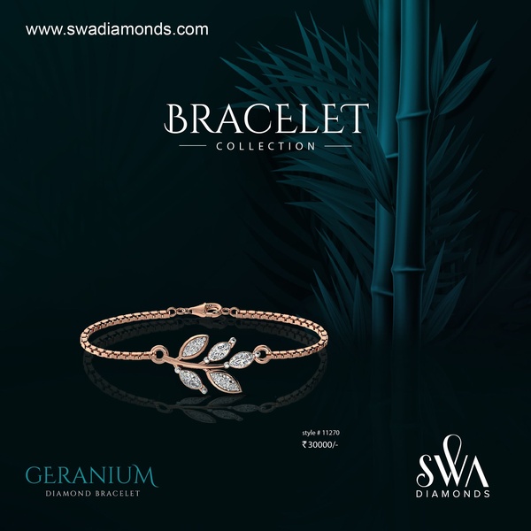 A high-end product hero shot featuring a delicate diamond bracelet against a moody, deep teal background with bamboo-like natural elements.