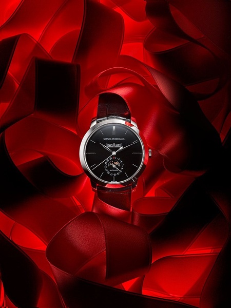 luxury watch, analog watch, wrist watch, automatic watch, leather strap watch, brand awareness, editorial, luxurious, bold, red, black