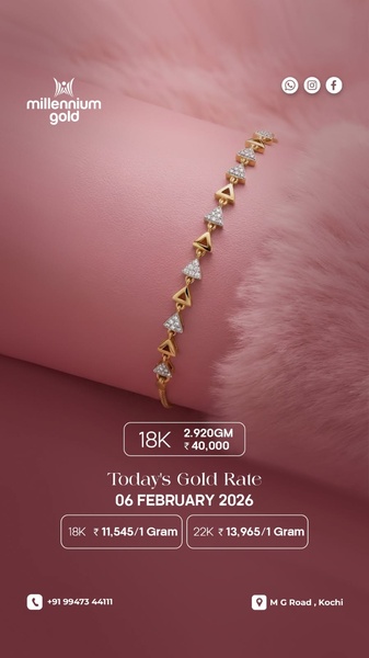 A vertical-format jewelry creative featuring a product shot paired with real-time gold market rates for 18K and 22K options.