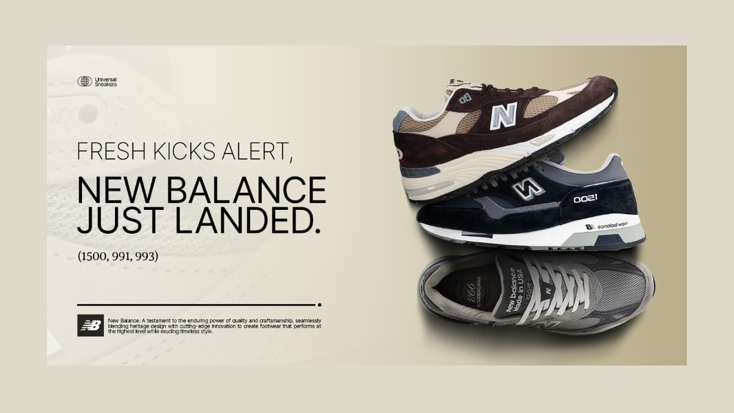 A clean, high-contrast product hero layout featuring three distinct shoe models stacked vertically, utilizing a neutral, professional color palette.