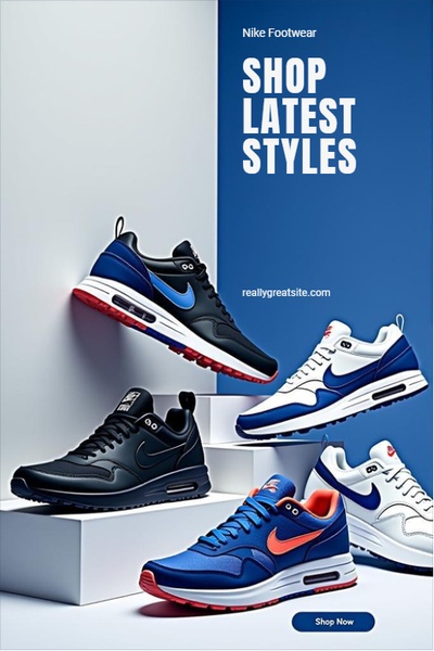 A high-conversion product-focused creative featuring multiple shoe variations arranged on a clean, architectural 3D display.
