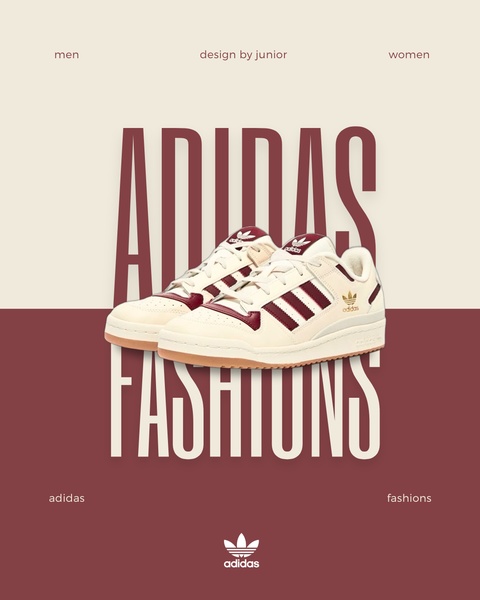 A high-fashion, minimalist advertisement for sneakers, utilizing a split-tone background and bold, oversized vertical typography to center the product.