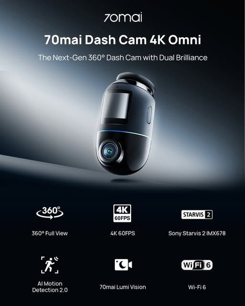 A minimalist, high-contrast product showcase that highlights six key performance specifications of a 4K dash cam using a clean grid layout.
