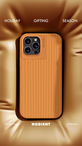 A high-end phone case sits centered on a draped gold satin background, conveying a premium holiday gift aesthetic.