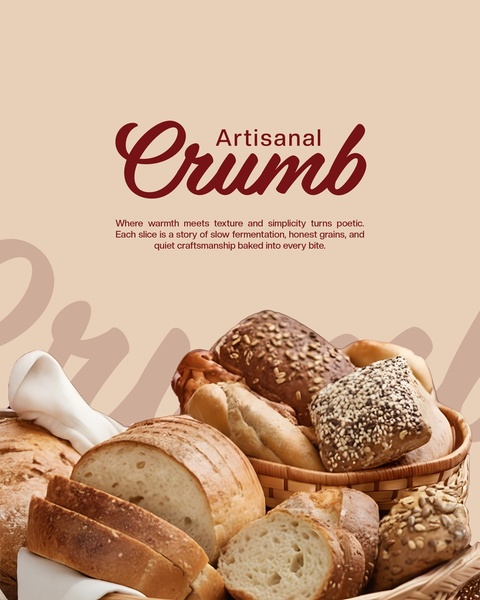 artisan bread, crusty bread, sourdough loaf, seeded bread, bakery bread, brand awareness, minimalist, lifestyle, warm, calm, neutral, brown