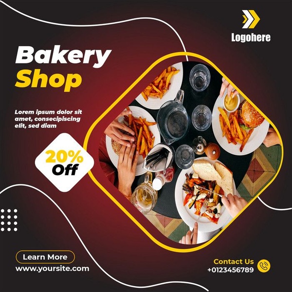 prepared meals, restaurant food, bakery food, fast food, dinning food, discount offer, lifestyle, energetic, yellow, brown