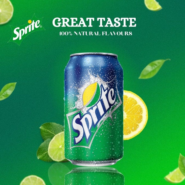 A high-fidelity 1:1 square graphic showcasing a single soda can surrounded by citrus elements, emphasizing freshness and natural ingredients.
