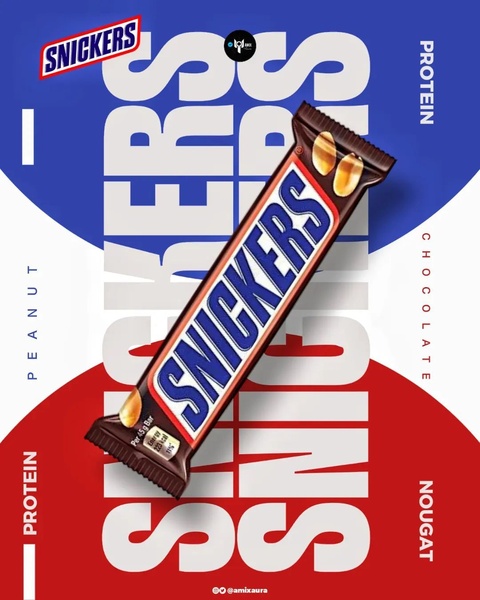 chocolate bar, candy bar, snack bar, peanut chocolate, protein snack, bestseller push, minimalist, modern typography, energetic, bold, blue, red, neutral